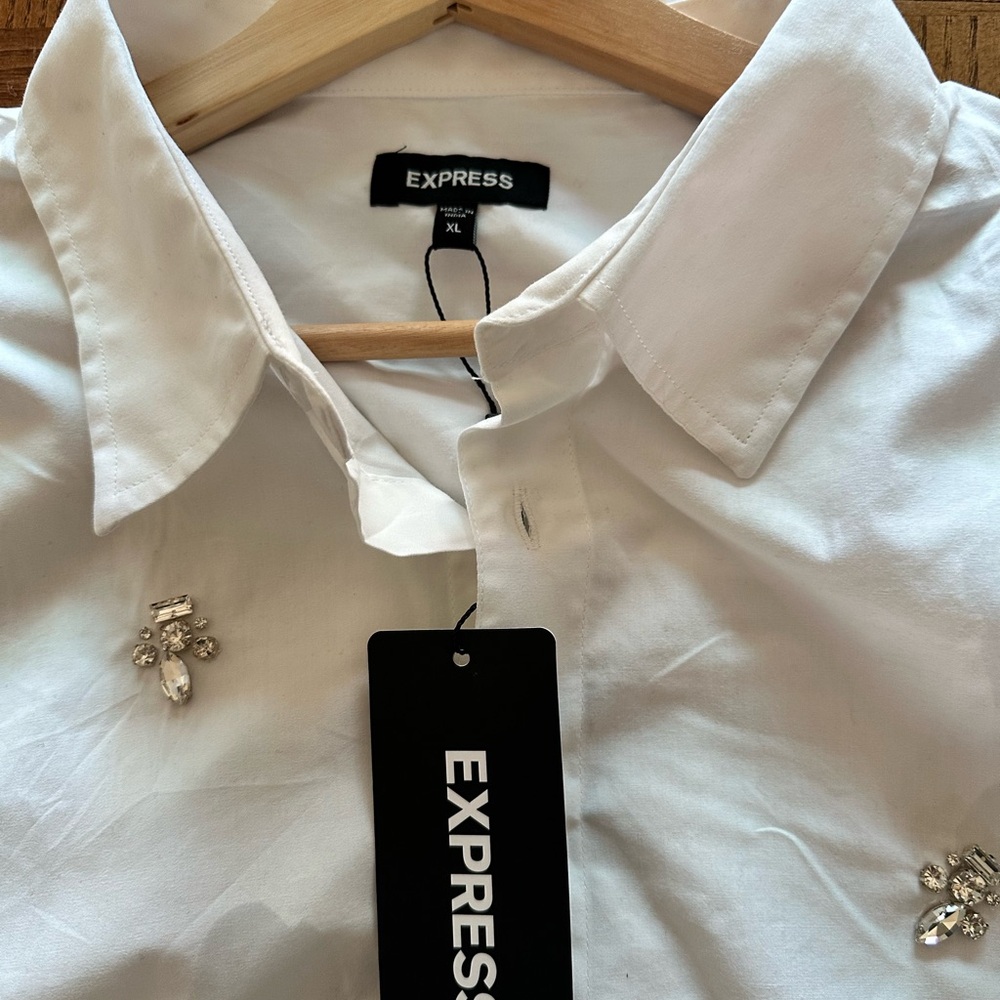 Express White Dress Shirt with Embellishments - Picture 3 of 4